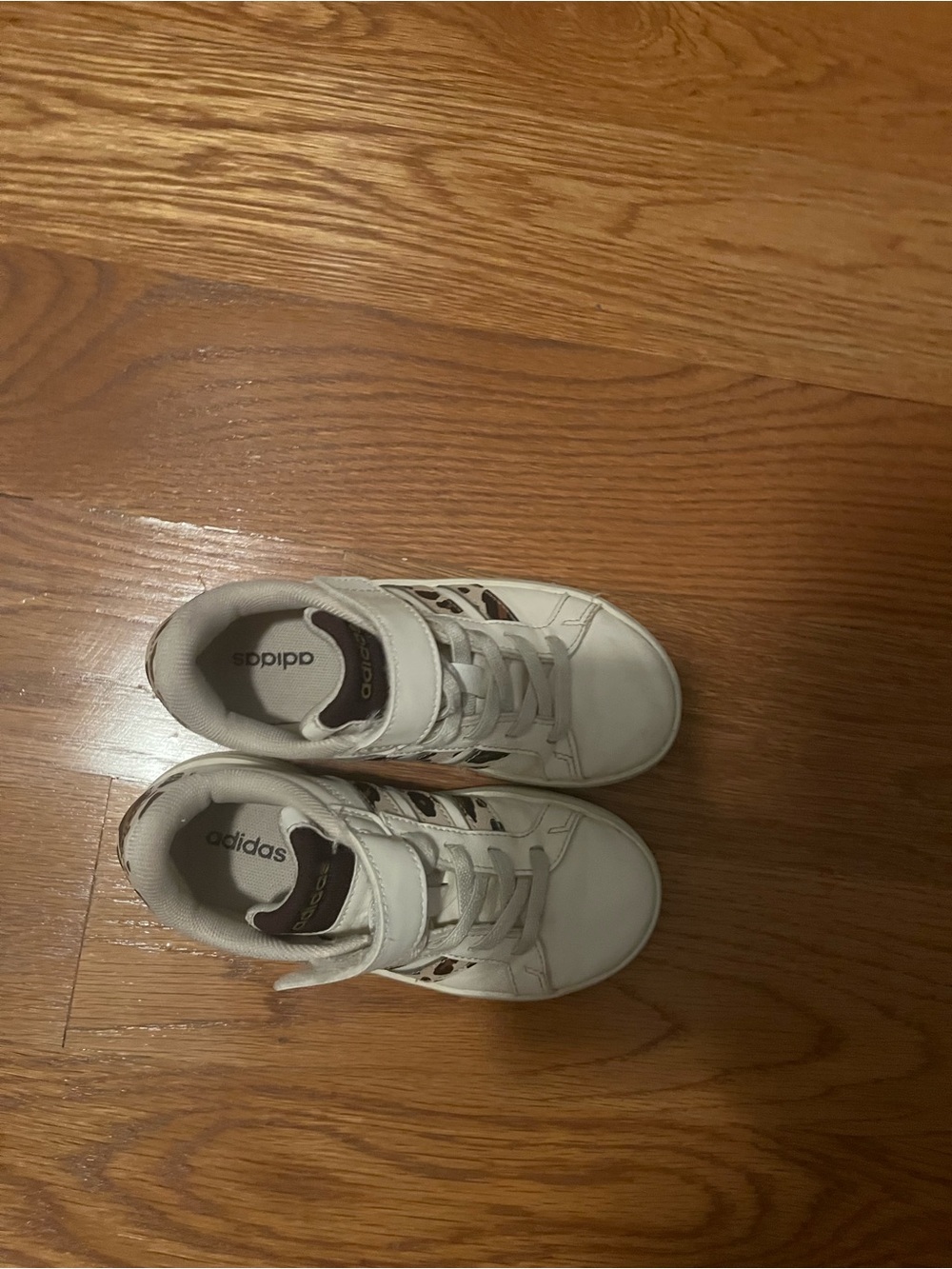 adidas Kids White Sneakers with cheetah Accents